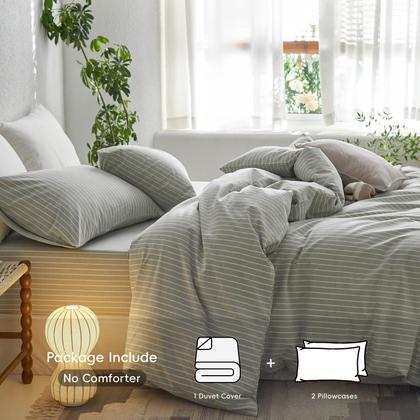 Imagem de Conjunto de capa de edredom MooMee listrado 100% algodão lavado King