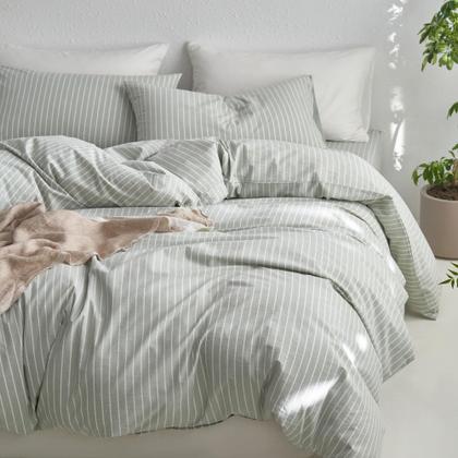 Imagem de Conjunto de capa de edredom MooMee listrado 100% algodão lavado King