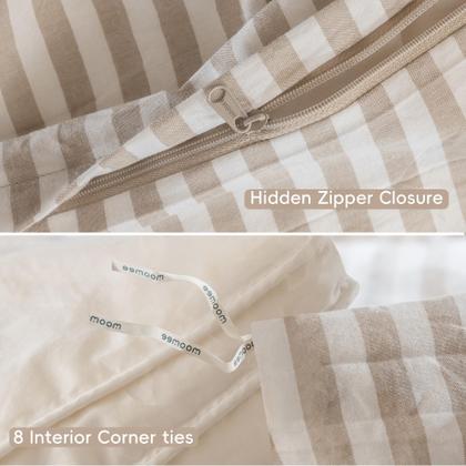 Imagem de Conjunto de capa de edredom MooMee listrado 100% algodão lavado King