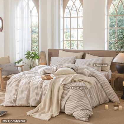 Imagem de Conjunto de capa de edredom MooMee listrado 100% algodão lavado King