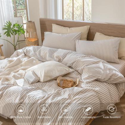 Imagem de Conjunto de capa de edredom MooMee listrado 100% algodão lavado King