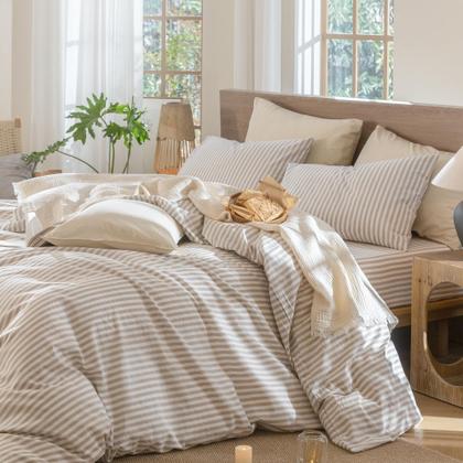 Imagem de Conjunto de capa de edredom MooMee listrado 100% algodão lavado King