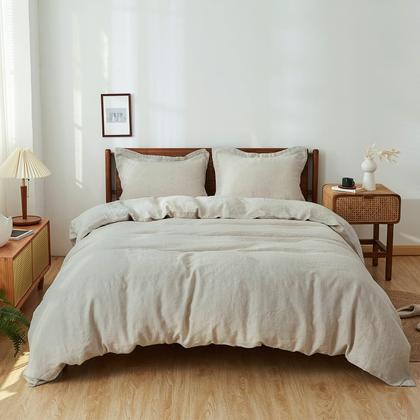 Imagem de Conjunto de capa de edredom Simple & Opulence, 100% linho, tamanho queen size, 3 unidades