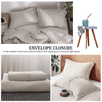 Imagem de Conjunto de capa de edredom Simple & Opulence, 100% linho, tamanho queen size, 3 unidades