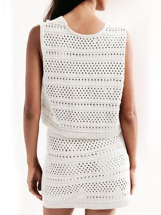 Imagem de Conjunto de capa de natação Saodimallsu feminino de crochê com decote em V branco