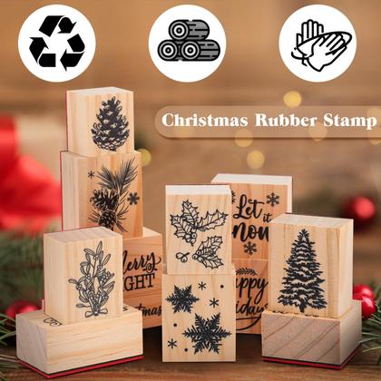 Imagem de Conjunto de carimbos de borracha Watersay, 6 peças de artesanato de madeira de Natal