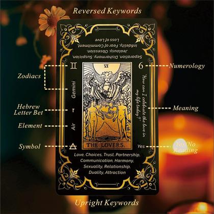 Imagem de Conjunto de cartas de tarô Qcsdckot Black Gold com guia para iniciantes