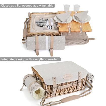 Imagem de Conjunto de cesta de piquenique SatisInside para 4 pessoas com cobertor e utensílios de mesa