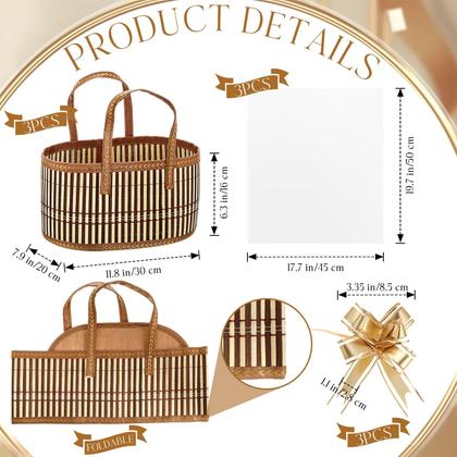 Imagem de Conjunto de cesta de presente de bambu Reallnaive com bolsas e fitas 30x20x16 cm