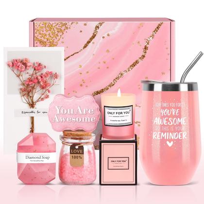 Imagem de Conjunto de cestas de presentes de spa OFKAIS, presentes de aniversário para mulheres, rosa