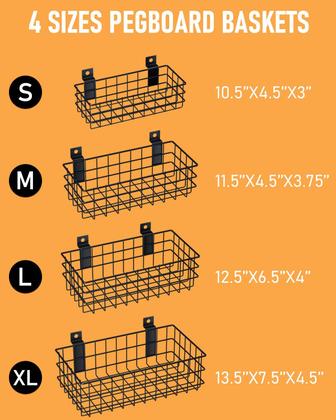 Imagem de Conjunto de cestos Slatwall INCLY Black Metal Hanging Storage