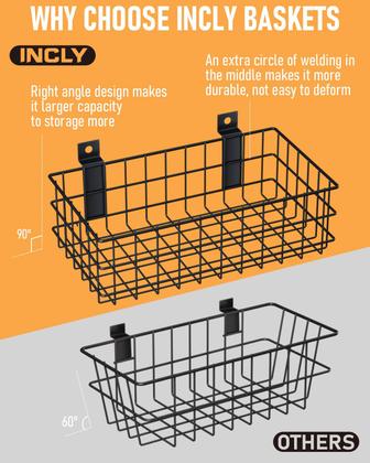 Imagem de Conjunto de cestos Slatwall INCLY Black Metal Hanging Storage