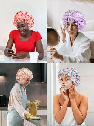 Imagem de Conjunto de chapéu de cetim Vettres Floral com elástico para cabelos cacheados