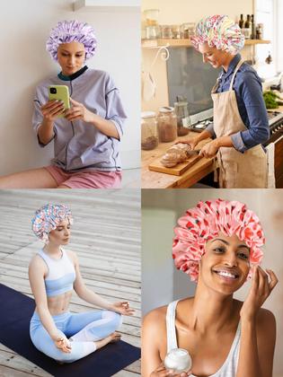 Imagem de Conjunto de chapéu de cetim Vettres Floral com elástico para cabelos cacheados