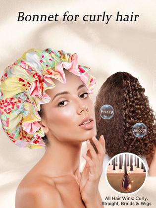 Imagem de Conjunto de chapéu de cetim Vettres Floral com elástico para cabelos cacheados