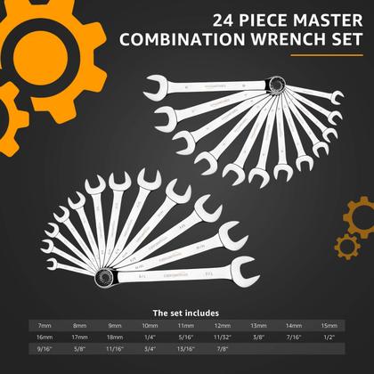 Imagem de Conjunto de chaves Amazon Basics, combinação métrica e SAE, 24 peças