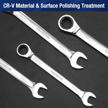 Imagem de Conjunto de chaves combinadas com catraca WORKPRO, 22 peças