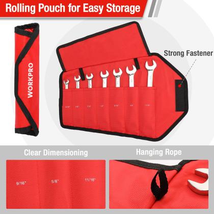 Imagem de Conjunto de chaves combinadas com catraca WORKPRO 7 peças SAE