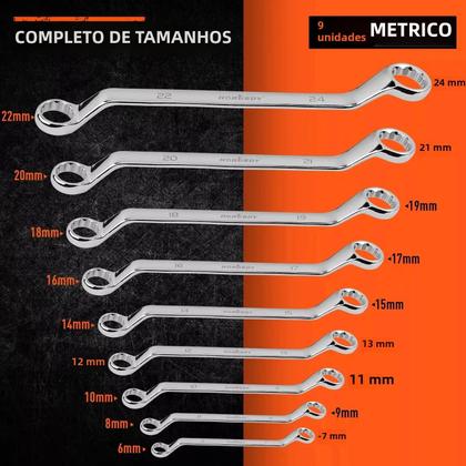 Imagem de Conjunto De Chaves De Boca Dupla Com Offset De 75 Graus 9 Peças Ferramentas Manuais Métricas HORUSDY
