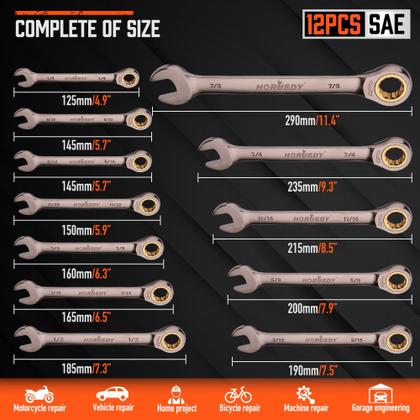 Imagem de Conjunto de chaves de catraca HORUSDY 12 peças SAE 1/4” a 7/8”