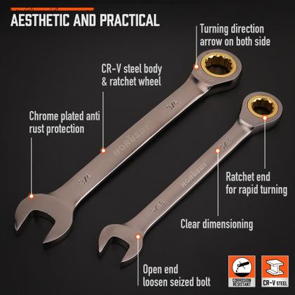 Imagem de Conjunto de chaves de catraca HORUSDY 12 peças SAE 1/4” a 7/8”