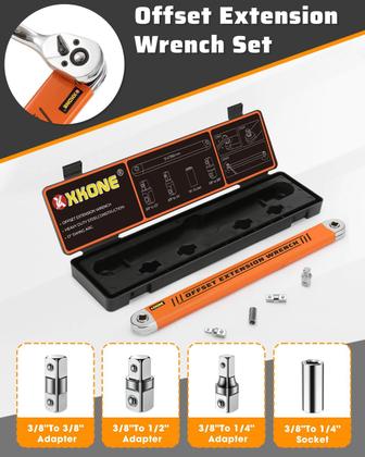 Imagem de Conjunto de chaves de extensão offset XKONE 15,4 cm com adaptadores e soquete