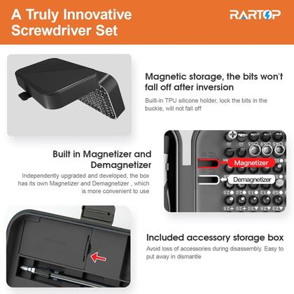 Imagem de Conjunto de chaves de fenda RARTOP Precision 130 em 1 com caixa de ferramentas - preto