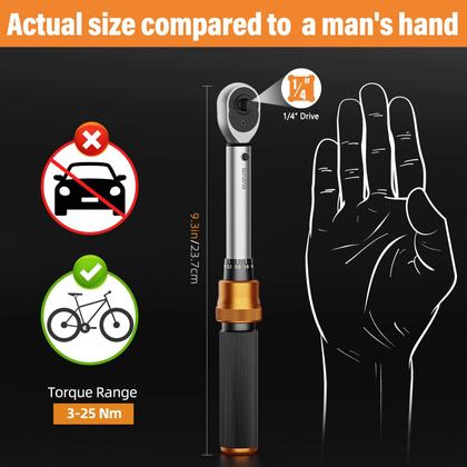 Imagem de Conjunto de chaves de torque pequenas de 13 peças (3-25 Nm), clique de acionamento de 1/4", chave de torque de dupla direção de 72 dentes, chave de torque de bicicleta de alta precisão de  3% com brocas de soquete, kit de ferramentas profissional para bicicletas e motocicletas