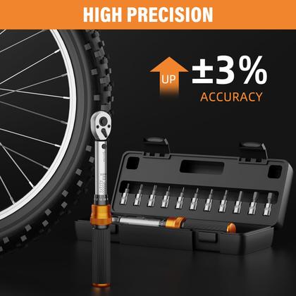 Imagem de Conjunto de chaves de torque pequenas de 13 peças (3-25 Nm), clique de acionamento de 1/4", chave de torque de dupla direção de 72 dentes, chave de torque de bicicleta de alta precisão de  3% com brocas de soquete, kit de ferramentas profissional para bicicletas e motocicletas