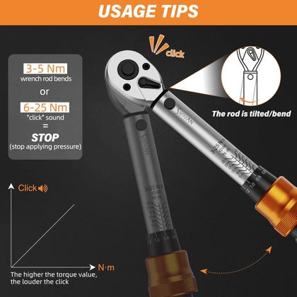 Imagem de Conjunto de chaves de torque pequenas de 13 peças (3-25 Nm), clique de acionamento de 1/4", chave de torque de dupla direção de 72 dentes, chave de torque de bicicleta de alta precisão de  3% com brocas de soquete, kit de ferramentas profissional para bicicletas e motocicletas