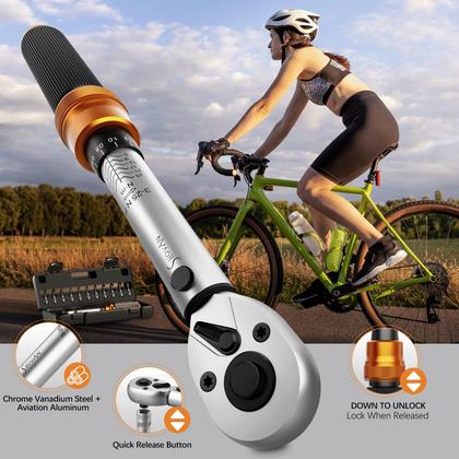 Imagem de Conjunto de chaves de torque pequenas de 13 peças (3-25 Nm), clique de acionamento de 1/4", chave de torque de dupla direção de 72 dentes, chave de torque de bicicleta de alta precisão de  3% com brocas de soquete, kit de ferramentas profissional para bicicletas e motocicletas