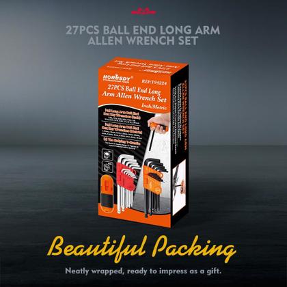 Imagem de Conjunto de chaves Hex Key Allen HORUSDY, 27 unidades, braço longo com alça em T