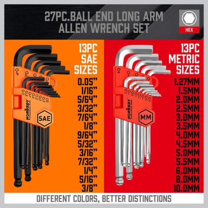 Imagem de Conjunto de chaves Hex Key Allen HORUSDY, 27 unidades, braço longo com alça em T