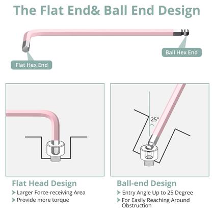 Imagem de Conjunto de chaves hexagonais rosa COLFULINE, 9 peças, 1,5 a 10 mm