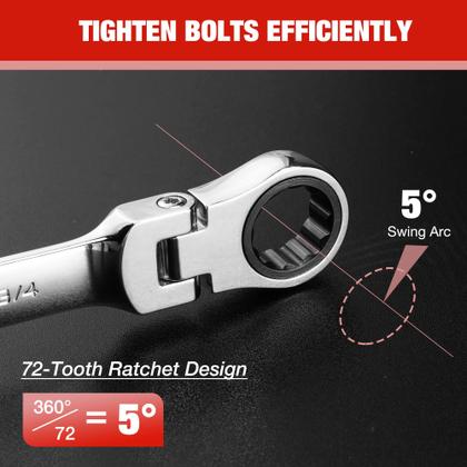 Imagem de Conjunto de chaves WORKPRO Flex-Head Ratcheting 8 peças SAE 5/16-3/4 pol