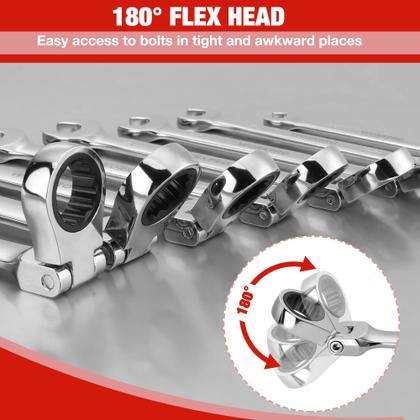 Imagem de Conjunto de chaves WORKPRO Flex-Head Ratcheting 8 peças SAE 5/16-3/4 pol
