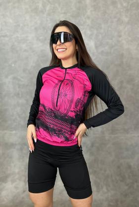 Imagem de Conjunto de Ciclismo Feminino- Camisa Bike Roda Rosa Manga Longa (PRO) e Bermuda GEL