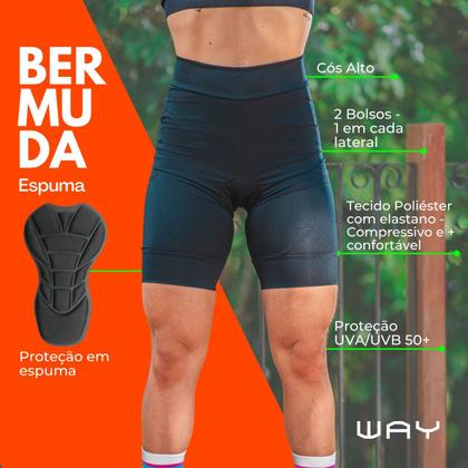 Imagem de Conjunto de Ciclismo Feminino Camisa e Bermuda Espuma Com Bolsos Mtb