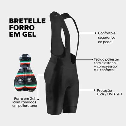 Imagem de Conjunto de Ciclismo Masculino- Camisa Way Fresh Preto e Bretelle GEL