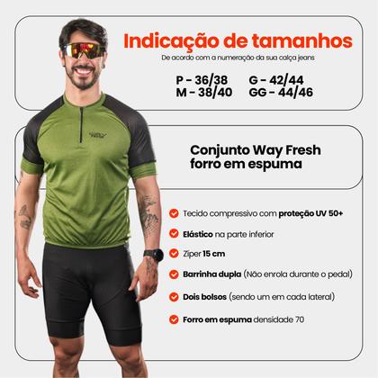 Imagem de Conjunto de Ciclismo Masculino- Camisa Way Fresh Verde Militar e Bermuda Espuma