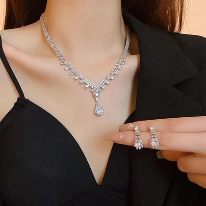 Imagem de Conjunto De Colar E Brincos Com Flor De Strass Grande Para Mulheres, Joias Para Casamento E Festas