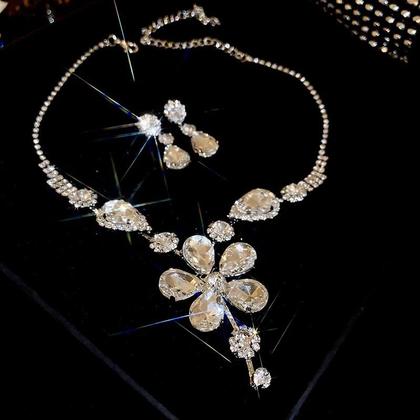 Imagem de Conjunto De Colar E Brincos Com Flor De Strass Grande Para Mulheres, Joias Para Casamento E Festas