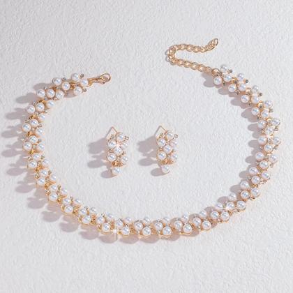 Imagem de Conjunto De Colar E Brincos De Pérola Brilhante Com Strass Para Mulheres Acessórios De Festa