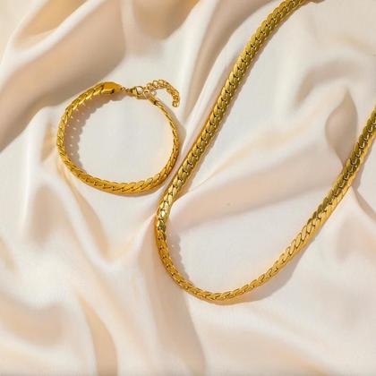 Imagem de Conjunto De Colar E Pulseira De Corrente Larga Dourada Para Mulheres E Meninas Em Aço Inoxidável
