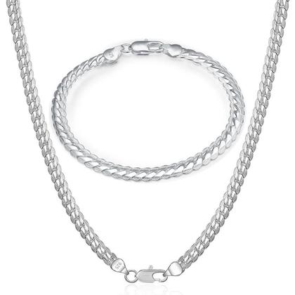 Imagem de Conjunto de Colar e Pulseira de Prata Esterlina 6mm - 8 a 24 Polegadas