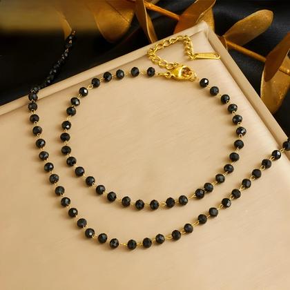 Imagem de Conjunto De Colar E Pulseira Feminino Em Aço Inoxidável Com Pedra De Vidro Preta Joias Não