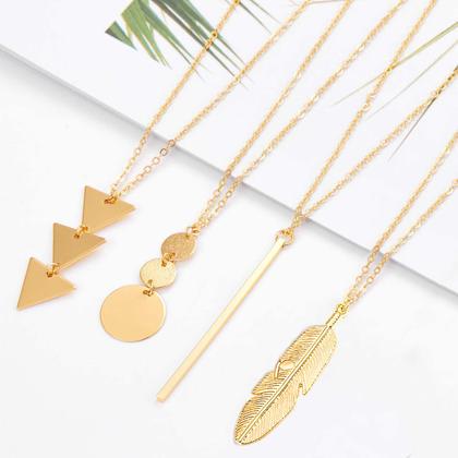 Imagem de Conjunto de colar YQZIYOU Long para mulheres com folha circular de penas de barra
