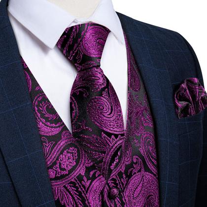 Imagem de Conjunto de colete e gravata DiBangu Formal Paisley para homens