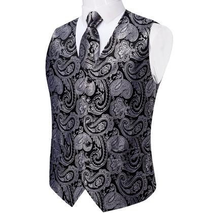 Imagem de Conjunto de colete e gravata DiBangu Formal Paisley para homens