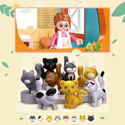 Imagem de Conjunto de construção Cat House com 8 gatos e bonecas compatíveis com Lego Friends
